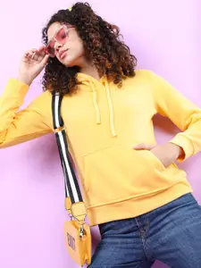 Tokyo Talkies Women Yellow Hooded Sweatshirt