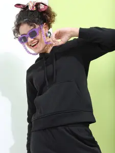 Tokyo Talkies Women Black Hooded Sweatshirt