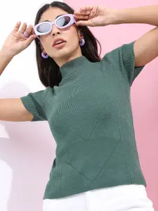 Tokyo Talkies Women Green Acrylic Pullover Sweaters