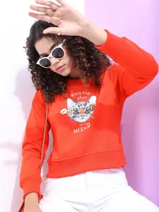 Tokyo Talkies Women Red Printed Sweatshirt