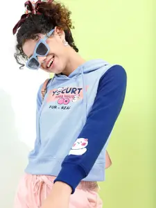 Tokyo Talkies Women Blue Printed Hooded Sweatshirt