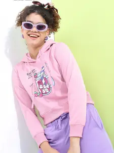 Tokyo Talkies Women Purple Printed Hooded Sweatshirt