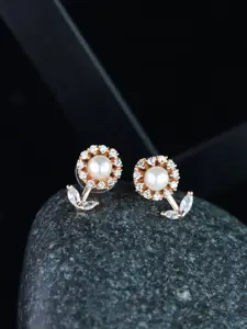 I Jewels Rose Gold Pack of 2 Floral Studs Earrings