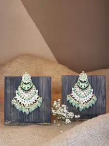 I Jewels Silver-Plated Green Contemporary Beaded Chandbali Earrings