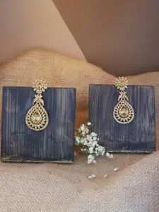 I Jewels Gold-Plated Contemporary AD Sparkling Drop Earrings