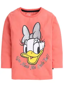 KINSEY Girls Disney Duck Peach Printed Cotton T-shirt