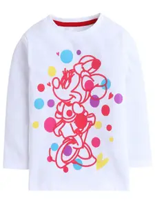 KINSEY Girls White Minnie Mouse Printed Cotton T-shirt