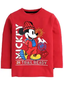 KINSEY Boys Red Mickey Mouse Printed Cotton T-shirt
