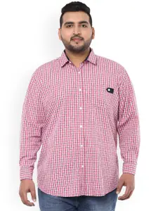 John Pride Plus Size Men Pink  Off-White Smart Fit Checked Casual Shirt