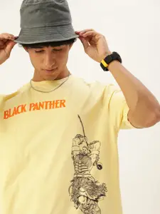 Kook N Keech Men Yellow & Black Pure Cotton Marvel Black Panther Printed Oversized Fit T-shirt