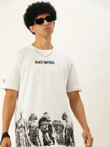 Kook N Keech Men Off White & Black Cotton Marvel Black Panther Printed Oversized Fit T-shirt