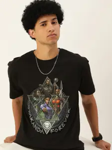 Kook N Keech Men Black Pure Cotton Marvel Black Panther Printed Oversized Fit T-shirt