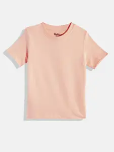 METRO KIDS COMPANY Boys Peach-Coloured Solid T-shirt