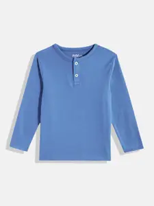 METRO KIDS COMPANY Boys Blue Solid Henley Neck T-shirt