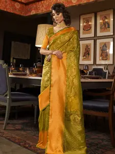 Mitera Mustard & Gold-Toned Ethnic Motifs Zari Kanjeevaram Saree