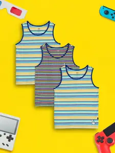 XY Life Pack of 3 Blue Striped Pure Cotton Tank Top