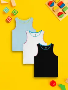 XY Life Pack of 3 Black, White & Blue Tank Pure Cotton Top