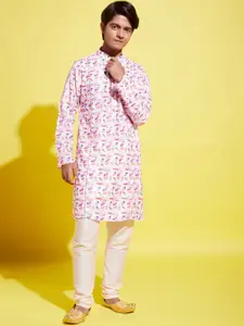 VASTRAMAY Boys White Printed Kurta With Pyjamas