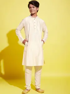VASTRAMAY Boys Cream-Coloured Kurta with Pyjamas