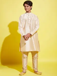 VASTRAMAY Boys Gold Toned Solid Kurta with Pyjama