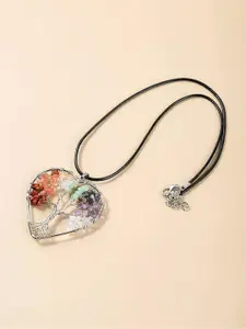 EL REGALO Silver-Toned & Black Tree Of Life Pendant Chain