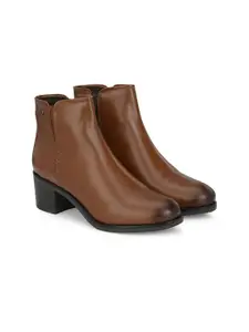 Delize Women Tan-Brown Solid Vegan Leather Chelsea Boots