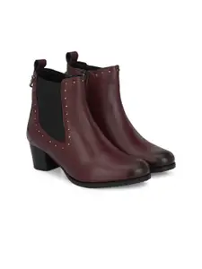 Delize Women Cherry Red Solid Heeled Boots