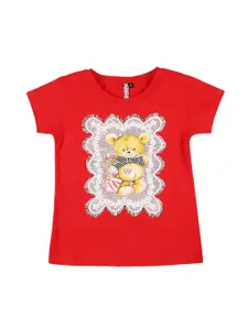 Actuel Girls Red Printed Cotton Top