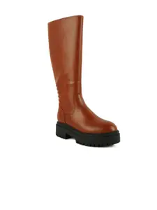 London Rag Women Tan Solid Knee High Platform Boots