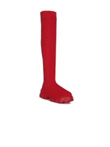 London Rag Women Red Stretch Knit Knee High Boots