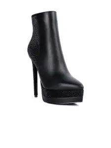 London Rag Women Black Embellished High Heeled Ankle Boots