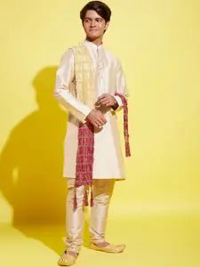 VASTRAMAY Boys Gold-Toned Kurta with Pyjama With Dupatta