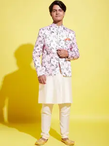 VASTRAMAY Boys Cream-Coloured Kurta with Pyjamas With Jacket