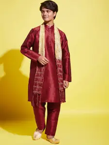 VASTRAMAY Boys Maroon Kurta with Pyjamas & With Dupatta