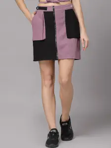 KASSUALLY Women Mauve-Purple & Black Colourblocked Mini Skirt