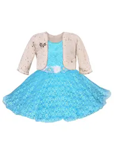 Wish Karo Blue Floral Net Dress With Jacket