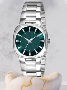Shocknshop Women Green Embellished Dial & Steel Toned Stainless Steel Bracelet Style Straps Analogue Watch