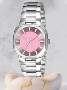 Shocknshop Women Pink Dial & Steel Toned Stainless Steel Bracelet Style Straps Analogue Watch LR301