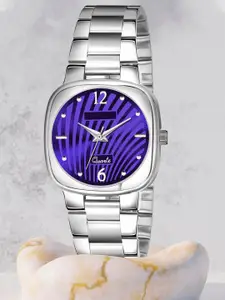 Shocknshop Women Purple Printed Dial & Steel Toned Stainless Steel Bracelet Style Straps Analogue Watch