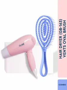 GUBB Set of GB-163 Hair Dryer - Pink & Oval Vent Hair Brush - Blue