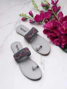 Shoestail Women Grey Embellished One Toe Flats