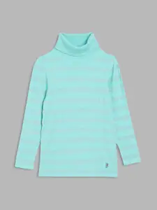 ELLE Girls Sea Green & Silver-Toned Striped Cotton Pullover Sweater