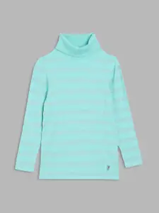 ELLE Girls Sea Green & Silver-Toned Striped Cotton Pullover Sweater