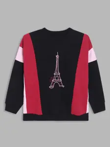 ELLE Girls Black & Red Colourblocked Cotton Sweatshirt