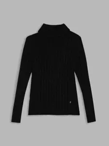 ELLE Girls Black Turtle Neck Cotton Pullover Sweater