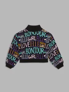 ELLE Girls Black & Blue Typography Printed Pullover Sweater