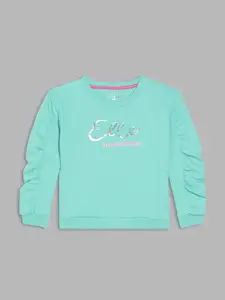 ELLE Girls Sea Green Printed Cotton Sweatshirt