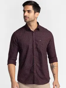 Oxemberg Men Brown Classic Slim Fit Printed Casual Shirt