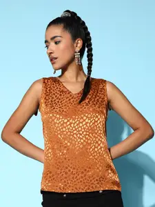 Berrylush Women Brown Animal Print Shoulder Tie Satin Top