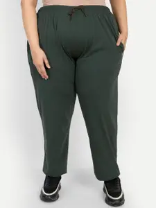 CUPID Women Plus Size Olive-Green Solid Cotton Lounge Pants